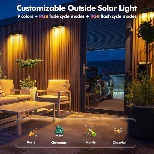 Asfasfq-Lot De 2 Lampes Solaires D'extérieur Ip65 Étanches Avec 11 Modes De Couleur, Pour Terrasse, Cour, Terrasse