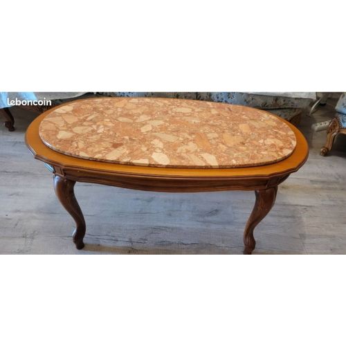 Table Basse En Chêne Style Louis Xv Plateau En Marbre Rose