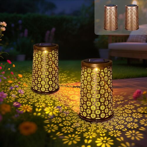 2 Lanternes Solaires De Jardin Extérieur, Lampes De Parterre À Décor De Pétales De Chrysanthème, Blanc Chaud, Étanche Ip65, Éclairage Automatique, Pour Terrasse, Escalier, Pelouse - Cadeau Pour Femme