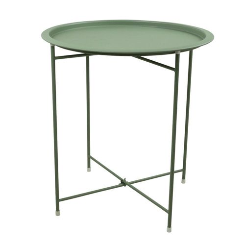 Table D'appoint Ronde Pliante En Métal Ø 41,5 X H.45 Cm - Pratique, Légère, Compacte Et Design. Parfaite Pour Salon, Balcon, Jardin Ou Patio Vert
