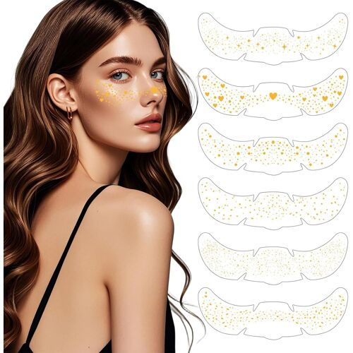 6 Pièces Autocollant Glitter Freckles,Tatouage Visage Taches De Rousseur Pailletées Temporaires,Feuilles De Tatouages Métalliques Pailletés Pour Festival,Maquillage,Rave (Or)