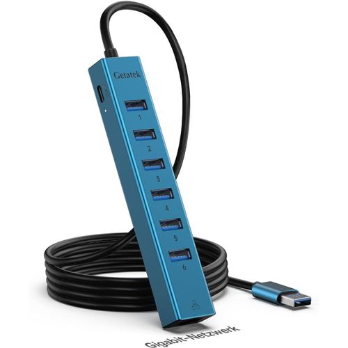 Hub Usb 3.0, Avec 7 Ports Usb 3.0, Port D'Alimentation Supplémentaire 5 V, Hub Ethernet Avec Coque En Aluminium, Câble De 120 Cm De Long Pour Ordinateur Portable, Lecteur Flash, Disque Dur, [Z1747]