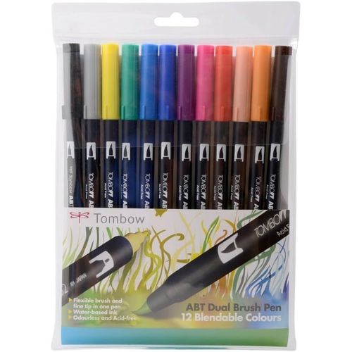 Abt-12c-1 Lot De 12 Feutres Pinceau À 2 Pointes, Couleurs Primaires[Z3848]