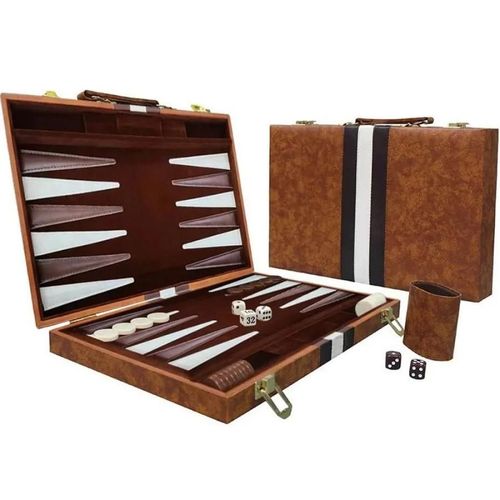 Ensemble De Backgammon De 38 Cm, Planche Pliante Classique Avec Étui En Cuir, Jeu De Voyage Portable, Paquet Cadeau Idéal Pour Les Amateurs De Stratégie[Z199]