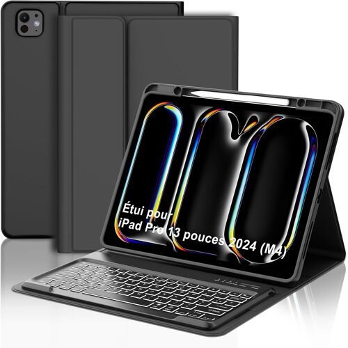 Clavier pour iPad Pro 13 Pouces M4 2024 avec Rétroéclairé, Étui Clavier pour iPad Pro 13"" Keyboard Magnétique Détachable Bluetooth Français AZERTY Layout, Noir
