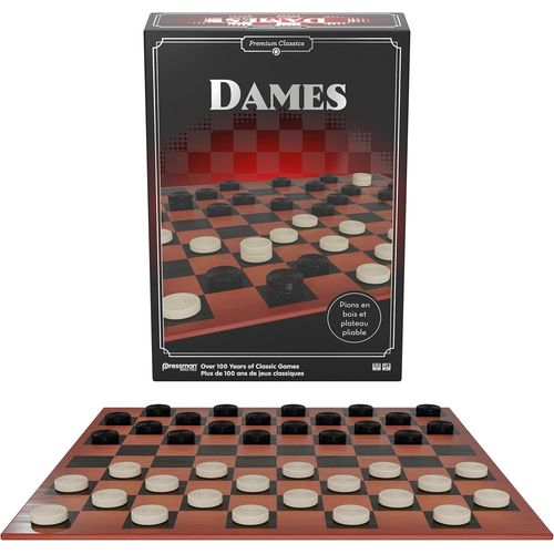 Dames - Jeu De Dames Premium Pour Enfants Dès 6 Ans - Plateau De Jeu Pliable En Carton - Prenez Les Pions En Bois De L'adversaire - Stratégie Et Réflexion - 2 Joueurs - Version Française[Z424]