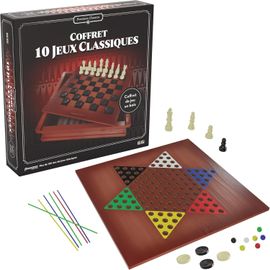 Mallette Multi Jeux En Bois - 10 Jeux De Société Classiques Famille Pour Enfants Dès 6 Ans - Échecs, Dames, Backgammon, Mikado, Morpion - Plateau Réversible - 2 + Joueurs - En Français[Z425]