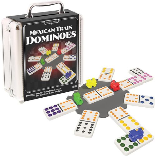 Mexican Train Dominoes Boîte Métal - Jeu De Dominos Pour Enfants Dès 6 Ans - Jeu De Société Stratégie Train Mexicain - 91 Double Dominos De Couleurs À 12 Points - 9 Trains - 1 À 8 Joueurs[Z134]