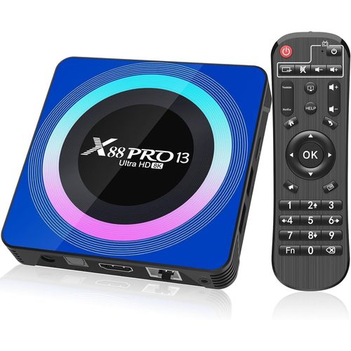 X88 Pro 13 boitier IPTV Android 13.0 TV Box, Box TV 4GB RAM 32GB ROM RK3528 Quad-Core 64bit Cortex-A53 Support 2.4/5.0GHz WiFi6 BT5.0 HD 8K 10/100M Ethernet HDMI 2.0 Android TV Box