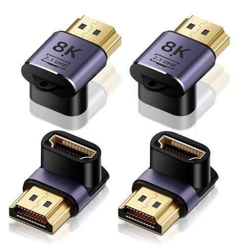 Fiche coudée HDMI, 2PCS fiches coudées HDMI 90 degrés et 270 degrés avec 8K@60Hz / 4K @120Hz UHD2.1 Arc HDR10 et Dolby Vision pour PS5, TV Stick