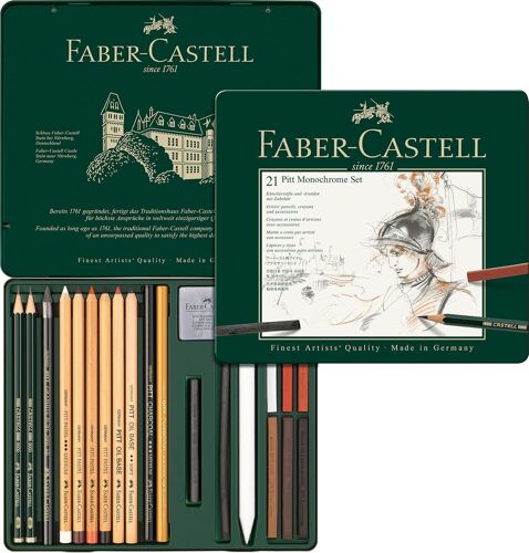 Set De Crayon Pitt Monochrome, Boîte Métal De 21