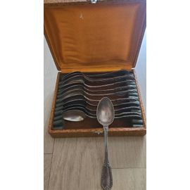 Ensemble De 10 Cuillères à Dessert En Métal Argenté Anciennes - Arts De La Table