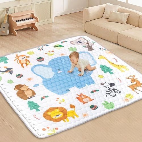 Tapis De Jeux Bebe, Antidérapant Tapis Rampant Bébé 127x127cm, Animaux Tapis De Motricité Bébé Pliable, Coton Tapis D'éveil Enfants Epais Avec Règle, Applicable À Intérieur/Extérieur/Clôture