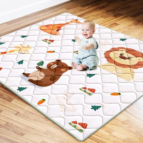 Tapis De Jeux Bebe 127x127cm, Antidérapant Tapis Rampant Bébé, Animaux Tapis De Motricité Bébé Pliable, Coton Tapis D'éveil Enfants Epais, Applicable À Intérieur/Extérieur/Clôture