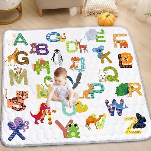 Tapis De Jeux Bebe, Antidérapant Tapis Rampant Bébé 127x127cm, Animaux Tapis De Motricité Bébé Pliable, Coton Tapis D'éveil Enfants Epais Avec Règle, Applicable À Intérieur/Extérieur/Clôture