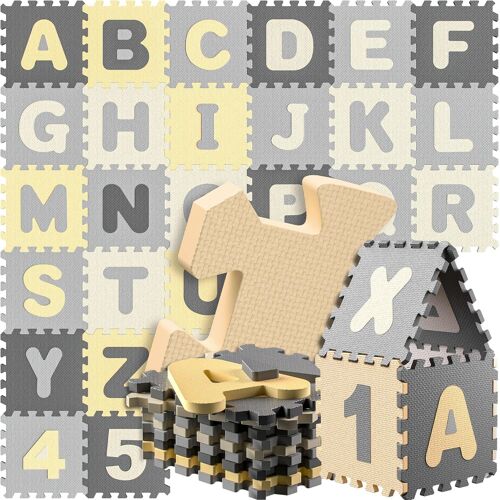 SPIELWERKTapis de Jeu Puzzle en Mousse Alphabet et Chiffres 86 pièces 36 Dalles 30x30cm bébé Enfant Bas âge