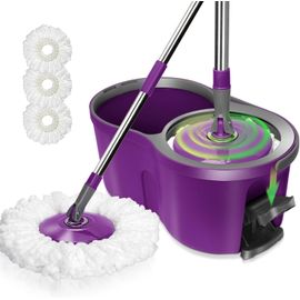 TEPPE-Seau Essoreur, Balai à Frange et Seau à Pédale, Seau Serpillere avec Tête de Mop Rotative à 360, Balai avec 3 Serpillères Réutilisables en Microfibre, pour Nettoyage Sols