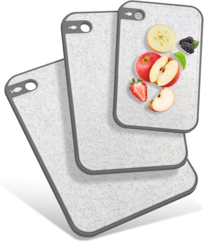 Lot De 3 Planche A Decouper Plastique, Planche À Découper Sans Bpa Avec Poignée, Antidérapante Planche A Découper Avec Rainure De Jus & Presse-Ail, Pour Poisson Légumes Fruits Viande Pain - Blanc