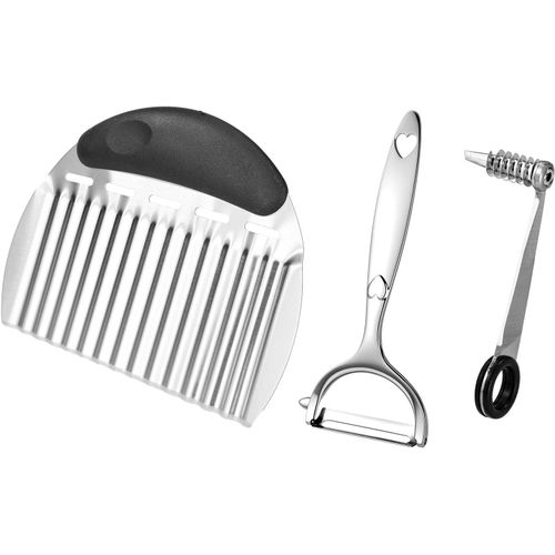Kalanka-Ensemble D'ustensiles Cuisine, Coupe-Légumes Spirale En Acier Inoxydable Coupe-Frites Ondulé Et Éplucheur En Alliage Zinc Idéal Pour Couper Pommes Terre Concombres Carottes