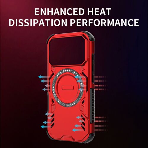 Coque pour iPhone 17 Pro,Etui iPhone 17 Pro avec le support,support magnetic charging,enhanced heat dissipation performance,Étui de téléphone anti-chute airbag - Rouge