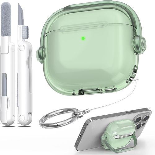 KALANKA-R-Fun pour Étui AirPods 4 avec Verrouillage Sécurisé & Kit De Nettoyage, Coque Protectrice Anti-Choc Anti-Chute pour Casque Audio Compatible avec AirPods 4, Vert Transparent