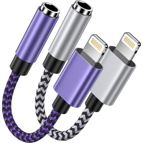 KALANKA-Lot de 2 adaptateurs Lightning vers prise casque 3,5 mm, adaptateur iPhone vers Aux, adaptateur pour casque A pple, compatible avec iPhone 14/12/11/XS/XR/X/8, iPad Pro/Mini, casque, casque