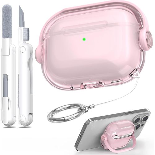 KALANKA-Compatible avec étui AirPods Pro 2ème Génération, Design Support avec Verrouillage sécurisé, Coque Anti-jaunissement & Anti-Choc avec kit de Nettoyage pour AirPods Pro 2, Rose