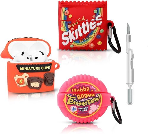 LORANKA-Pack de 3 coques en silicone pour AirPods 4, pour écouteurs sans fil AirPods 4e génération, avec kit de nettoyage, coque de chargement en silicone mignonne et animée avec mousqueton pour homm