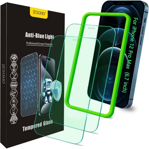KALANKA-Blue Light Lot de 2 films de protection d'écran pour iPhone 12 Pro Max (6,7"") en verre trempé HD transparent bloquant la lumière bleue, résistant aux rayures, installation facile, sans bulles