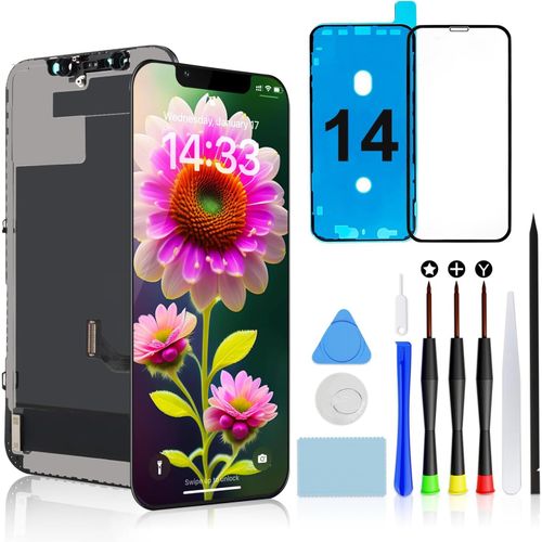 Kalanka-Fhd Écran Pour Iphone 14-6,1 Pouces Affichage Lcd Full Hd, Ensemble D`Assemblage Du Touch Digitizer Avec Outils De Réparation Et Protecteur En Verre Trempé