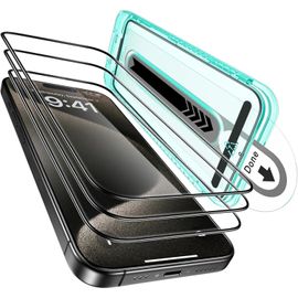 JGD-3 Pièces Verre Trempé pour iPhone 15 Pro Max, Protecteur D'écran [Dureté 9H] [Incassable de Qualité Militaire] Couverture Complète, Plateau D'ajustement, Transparence HD, Anti Rayures