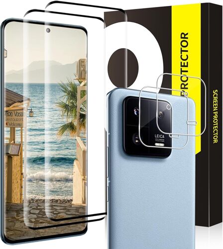 CAUC-Lot de 2 + 2 films de protection d'écran en verre blindé pour Xiaomi 13 Pro 5G, incurvé 3D, Full Screen Ultra HD, anti-huile, anti-traces de doigts, sans décollement des bords, verre de