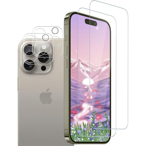Sjzg-Lot De 2 + 2 Films De Protection D'écran En Verre Trempé Pour Iphone 15 Pro Avec Protection De L'appareil Photo, Dureté 9h, Incurvé 3d, Pour Apple 15 Pro, Résistant Aux Rayures, Sans Bulles
