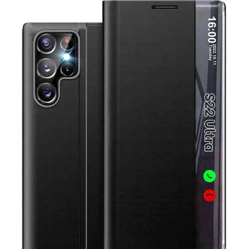 KALANKA-Coque S22 Ultra pour Samsung S22 Ultra Etui Clear View Cover à Rabat Étui Housse Galaxy s22 Ultra Mince Flip Folio Béquille Stand Support Coque pour Samsung Galaxy S22 Ultra 5g Case (Noir)