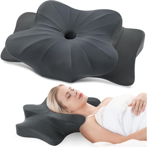 Kalanka-Oreiller Ergonomique Cervical Pour Le Cou Et Les Épaules, Memoire Forme Pour Les Dormeurs Sur Le Côté, Le Dos Et Le Ventre, Oreiller Cervical Avec Taie D'oreiller, 63x38x9/14cm, Gris Foncé