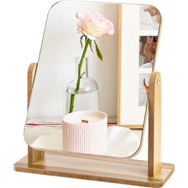 KAL-Petit Miroir Sur Pied - En Bois - Sur Pied - Pour Coiffeuse, Bureau, Chambre À Coucher, Salle De Bain - Amovible - Simple