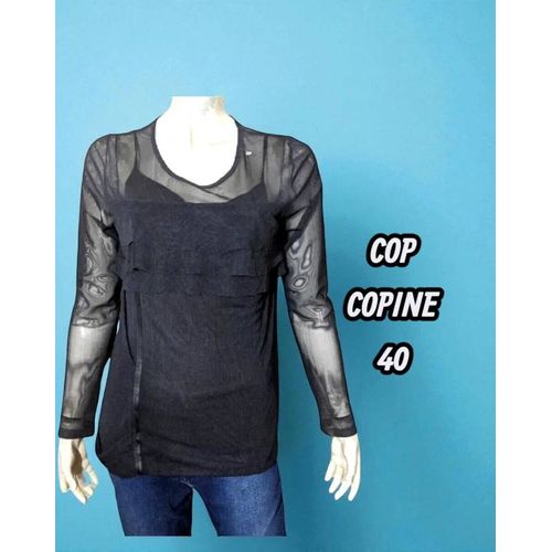 Cop Copine Taille 40 Haut Top Tee Shirt Manches Longues Gris Foncé Femme