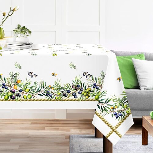 Sjzg-Nappe De Table Rectangulaire À Fleurs, Nappes Feuilles De Olives Antitache Imperméable, Nappe Résistante Et Lavable Pour La Cuisine Salon Printemps Et Été(152x264cm)