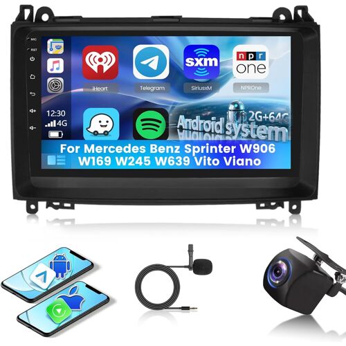 Etlfucyber [2g+64g] Android Autoradio Pour Mercedes Benz Sprinter W906 W169 W245 W639 Vito Viano Avec Sans Fil Carplay Et Android Auto, Écran Tactile Hd De 9 Pouces Avec Gps/Wifi/Bluetooth/Eq/Fm Rds