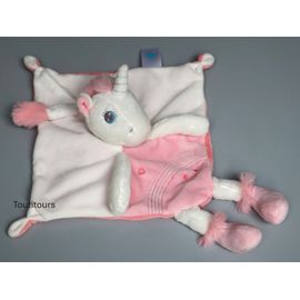 Doudou licorne plat rose blanc pattes Tex Baby