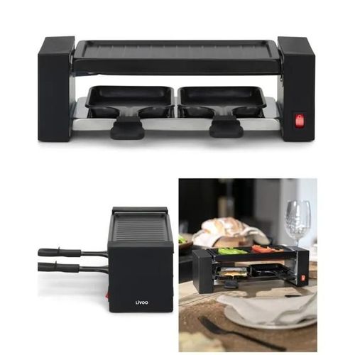 Raclette avec Grill de Cuisson 400W Noir Duo 2 mini poêlons anti adhérents Noir