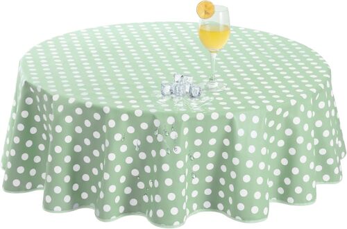 Kalanka-Nappe Ronde Toile Cirée 120cm Pois Vert Et Blanc, 350gsm Lavable, Nappe Exterieur Toile Cirée Pvc,Plastique,Pour Pique Nique Table De Jardin, Table Basse,Anniversaire,Picnic,Mariage