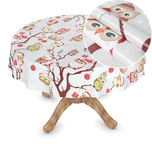 Sjzg-Nappe En Toile Cirée Lavable, Nappe En Plastique, Au Mètre, Rectangulaire, Ronde, Ovale, Motif Chouettes, Ronde, 120 Cm
