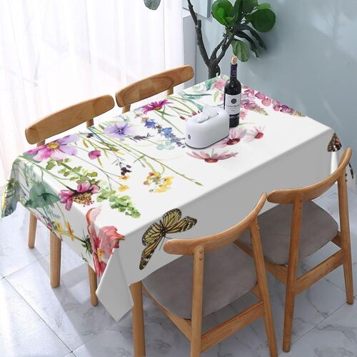 Sjzg-Nappe Essuyable Rectangulaire 60x102in(150x260cm) Nappe De Jardin Avec Papillon Et Fleurs Motif, Décoration De Table Pour Cuisinesalle À Manger Nappe Outdoor Résistant Aux Intempéries