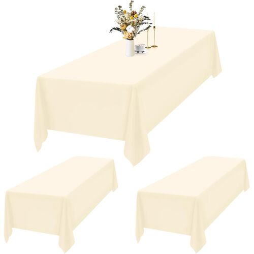 Sjzg-Lot De 2 Nappe Rectangulaire Beige Tissu 153 X 260cm, Imperméable Et Lavable Nappes Rectangulaire Pour Tables 6 Pieds, Nappe En Polyester Pour Fête Mariage Buffet Camping Restaurant