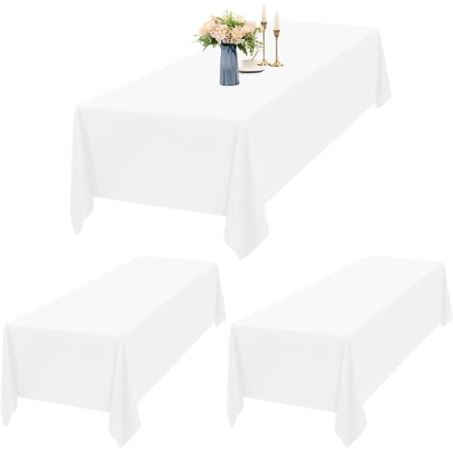 Sjzg-Lot De 2 Nappe Rectangulaire Blanche Tissu 153 X 260cm, Imperméable Et Lavable Nappes Rectangulaire Pour Tables 6 Pieds, Nappe En Polyester Pour Fête Mariage Buffet Camping Restaurant