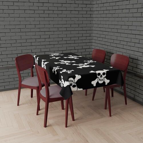 Sjzg-# Nappe Noire Avec Crânes (137x274 Cm) - Décoration De Table Pour Fêtes D'halloween Terrifiantes - Idéal Pour Célébrations De Peur - Noir, Blanc
