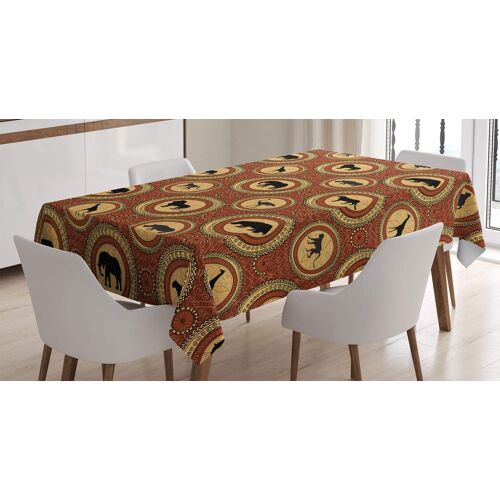 Sjzg-Safari Nappe, Singe Lion Folk Africain, Linge De Table Rectangulaire Pour Salle À Manger Décor De Cuisine, 140 Cm X 240 Cm, Moutarde Et Bro Bro