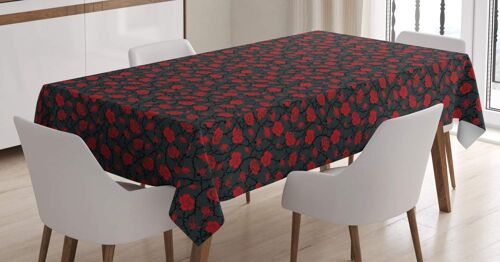 Sjzg-Rouge Et Noir Nappe, Romantique Vintage Rose, Linge De Table Rectangulaire Pour Salle À Manger Décor De Cuisine, 140 Cm X 170 Cm, Anthracite Noir Rouge