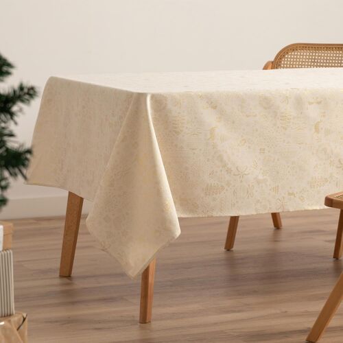 Sjzg-Nappe De Noël Jacquard Fil Doré Pour Table À Manger Rectangulaire Décoration De Noël 140 X 200 Cm, Couleur Or